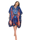 Women's Blue and Orange Boho Caftan – Short Hippie Kaftan Dress for Effortless Style L-2XL