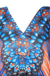 Women's Blue and Orange Boho Caftan – Short Hippie Kaftan Dress for Effortless Style L-2XL