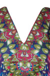 Women's Blue and Pink Boho Kaftan – Short Beach Cover-Up Dress L-2XL