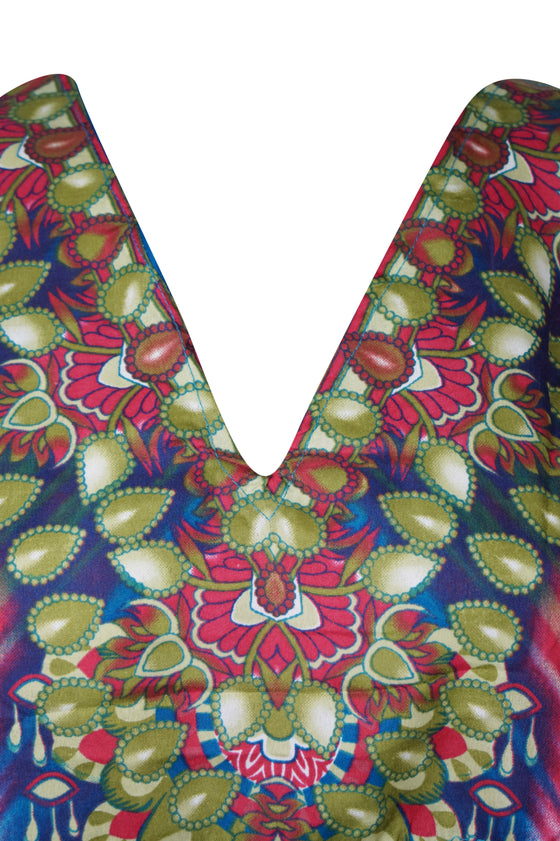 Women's Blue and Pink Boho Kaftan – Short Beach Cover-Up Dress L-2XL