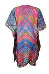 Women's Blue and Pink Boho Kaftan – Short Beach Cover-Up Dress L-2XL