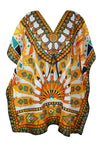 Women's Yellow Multi Boho Caftan – Short Hippie Beach Kaftan Dress Summer Style L-2XL