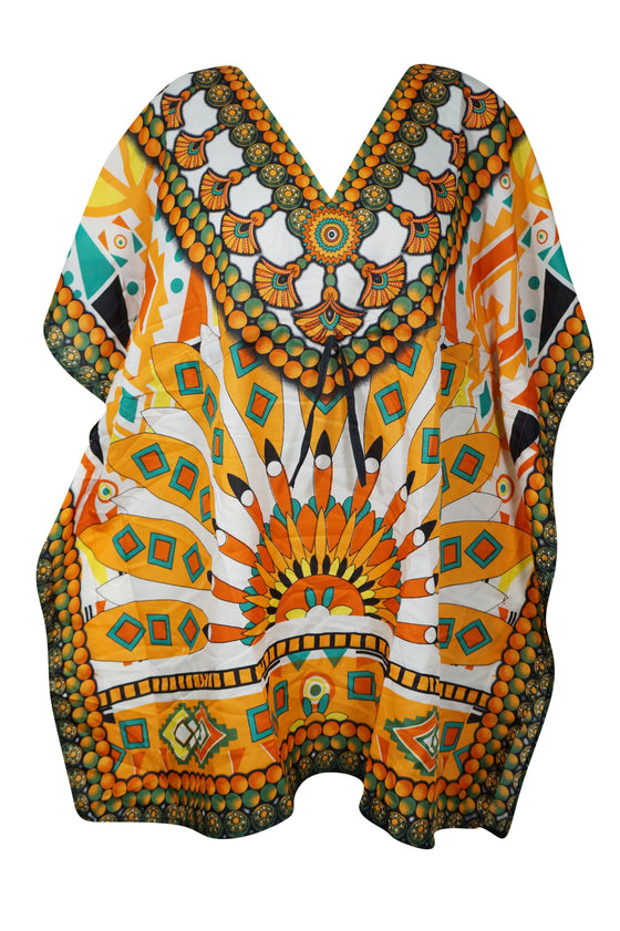 Women's Yellow Multi Boho Caftan – Short Hippie Beach Kaftan Dress Summer Style L-2XL