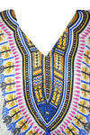 Blue and White Boho Kaftan Dress – Women's Short Hippie Beachwear  L-2XL