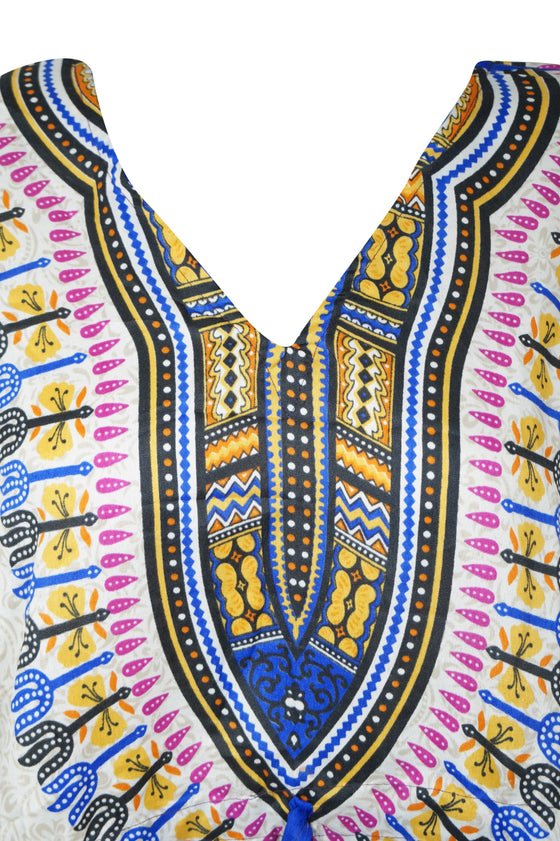 Blue and White Boho Kaftan Dress – Women's Short Hippie Beachwear  L-2XL
