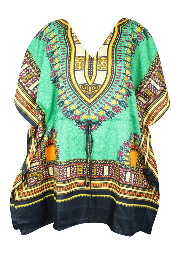 Forest Green Boho Kaftan Dress – Women's Short Beachwear for Vibrant Days L-2XL