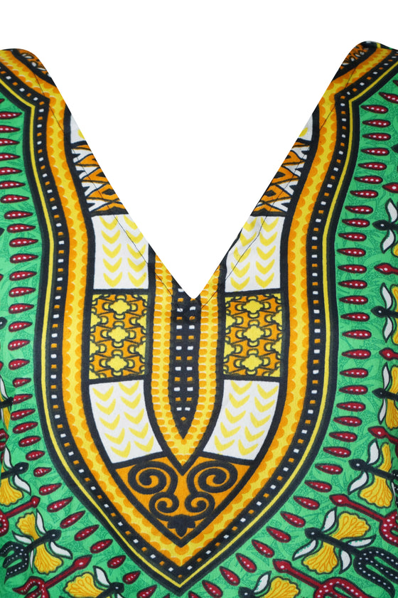 Forest Green Boho Kaftan Dress – Women's Short Beachwear for Vibrant Days L-2XL
