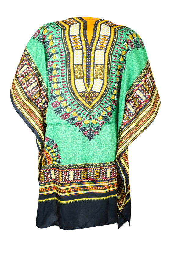 Forest Green Boho Kaftan Dress – Women's Short Beachwear for Vibrant Days L-2XL