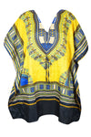 Women's Short Kaftan in Yellow and Blue – Breezy Boho Dress for Sunny Days L-2XL