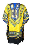 Women's Short Kaftan in Yellow and Blue – Breezy Boho Dress for Sunny Days L-2XL