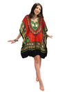 Women's Red & Green Boho Kaftan – Short Hippie Beach Dress for Summer Style L-2XL