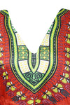 Women's Red & Green Boho Kaftan – Short Hippie Beach Dress for Summer Style L-2XL
