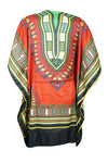 Women's Red & Green Boho Kaftan – Short Hippie Beach Dress for Summer Style L-2XL