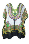 Women's Green Multi Short Boho Kaftan – Colorful Beachwear Dress for Sunny Days  L-2XL