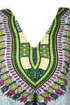 Women's Green Multi Short Boho Kaftan – Colorful Beachwear Dress for Sunny Days  L-2XL
