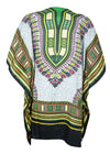 Women's Green Multi Short Boho Kaftan – Colorful Beachwear Dress for Sunny Days  L-2XL