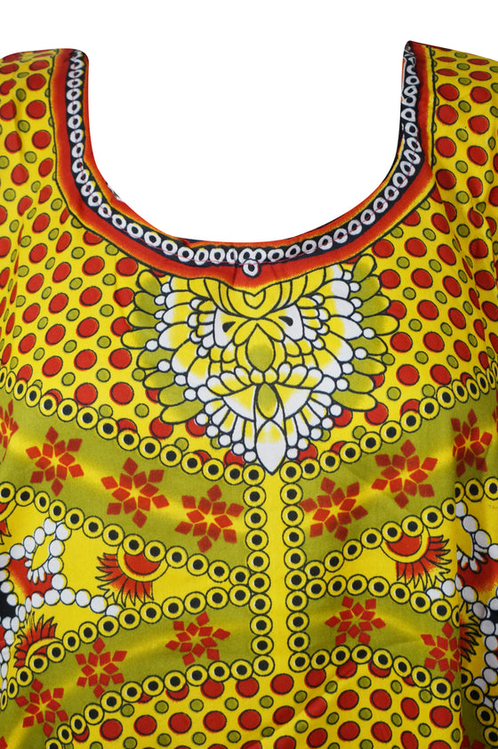 Boho Maxi Kaftan Dress for Women – Vibrant Yellow & Red Flowy Casual Caftan 2XL