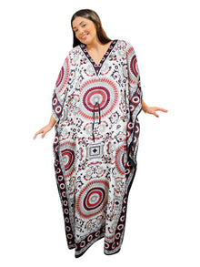  Women's White and Red Printed Kaftan – Flowing Maxi Caftan Dress  2XL