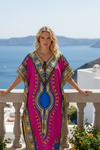 Women’s Pink Printed Kaftan Kimono Maxi Dress – Summer Vacation & Beach Cover-Up L-2XL