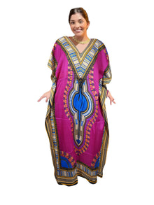  Women's Pink Printed Kaftan Kimono Maxi Dress for Summer Vacation & Beach Cover-Up L-2XL