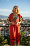 
Women’s Red Dashiki Print Cruise Kaftan – Long Maternity-Friendly Caftan Dress  L-2XL
