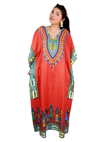  Women's Red Dashiki Print Cruise Kaftan – Long Maternity-Friendly Caftan Dress L-2XL