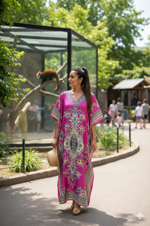  Women's Pink Maxi Kaftan – Hippie Boho Summer Dress, Loose & Breezy Beachwear L-2XL