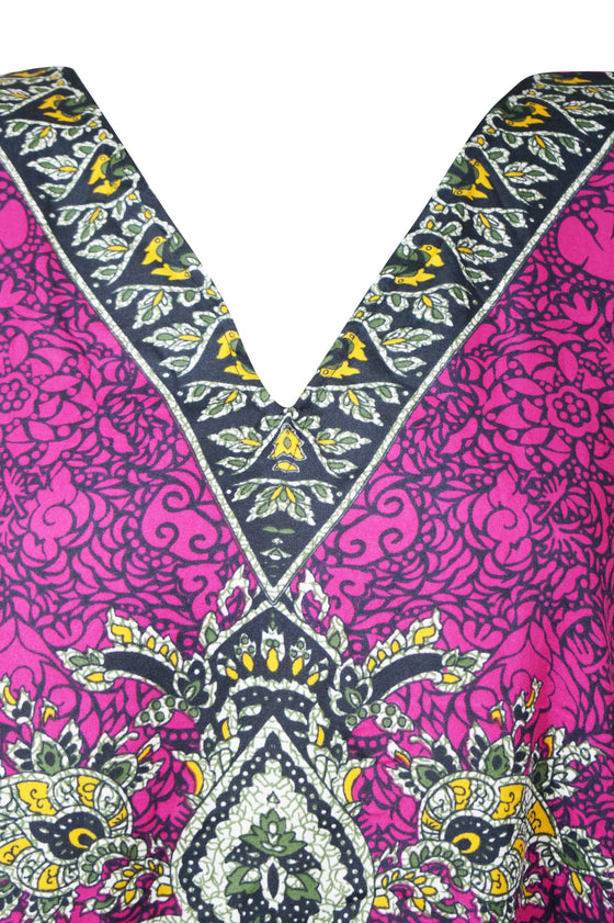 Women's Pink Maxi Boho Kaftan – Hippie-Inspired Beach Dress for Summer Style L-2XL