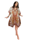 Women's Short Hippie Kaftan Dress – Orange & White Boho Caftan L-2XL