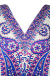 Women's Blue and White Boho Caftan – Short Hippie Beach Dress for Breezy Summer Style L-2XL