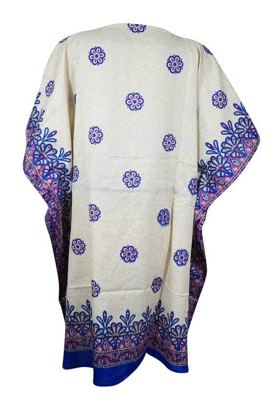 Women's Blue and White Boho Caftan – Short Hippie Beach Dress for Breezy Summer Style L-2XL