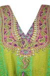 Bohemian Floral Kaftan Tunic – Green & Purple Georgette Beach Cover-Up 2XL