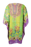 Bohemian Floral Kaftan Tunic – Green & Purple Georgette Beach Cover-Up 2XL