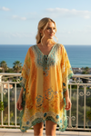 Women’s Summer Sheer Caftan – Peach & Blue Short Kaftan for Beach & Resort L-2X