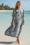 Boho Gray & White Maxi Kaftan Dress – Soft Flowy Caftan for Women Beach Cover-Up 3XL