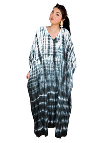  Boho Maxi Kaftan Dress for Women – Black & White Soft Flowy Caftan L-3XL