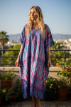 Boho Purple Tie-Dye Maxi Kaftan – Flowy Beach Cover-Up Dress for Women  L-3XL
