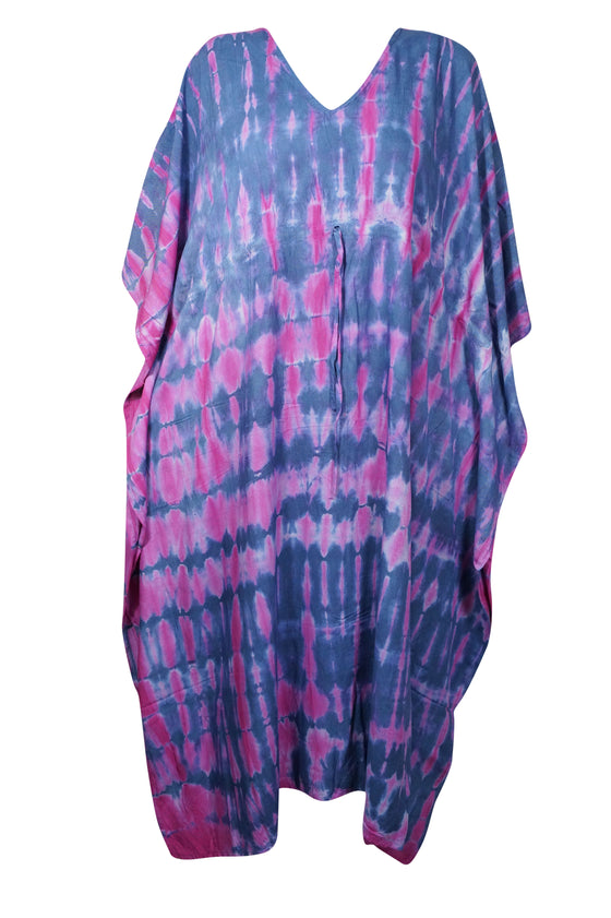 Boho Purple Tie-Dye Maxi Kaftan – Flowy Beach Cover-Up for Women L-3XL