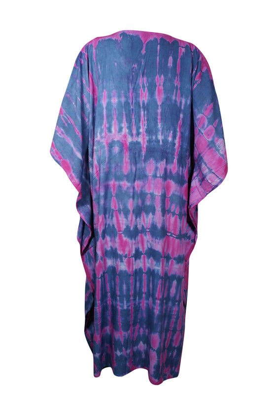 Boho Purple Tie-Dye Maxi Kaftan – Flowy Beach Cover-Up Dress for Women  L-3XL