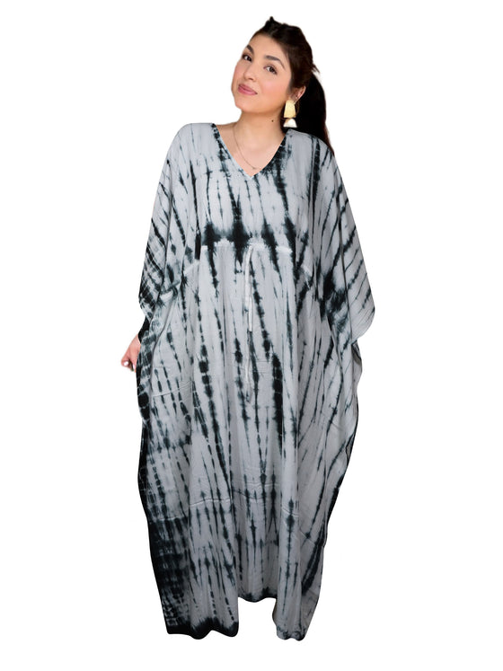 Handmade Black & White Kaftan for Women – Timeless Boho Elegance  L-3XL
