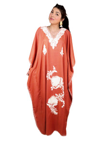  Women’s Orange Maxi Kaftan Dress – Boho Beachwear, Resort Lounge Dress L-4XL