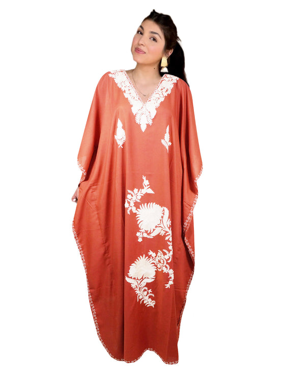 Women’s Orange Maxi Kaftan Dress – Boho Beachwear, Resort Lounge Dress L-4XL