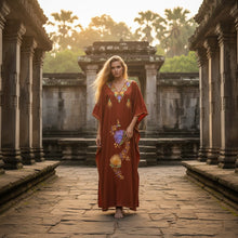  Women’s Orange Boho Kaftan – Handcrafted Cotton Ethnic Maxi Dress L-3XL