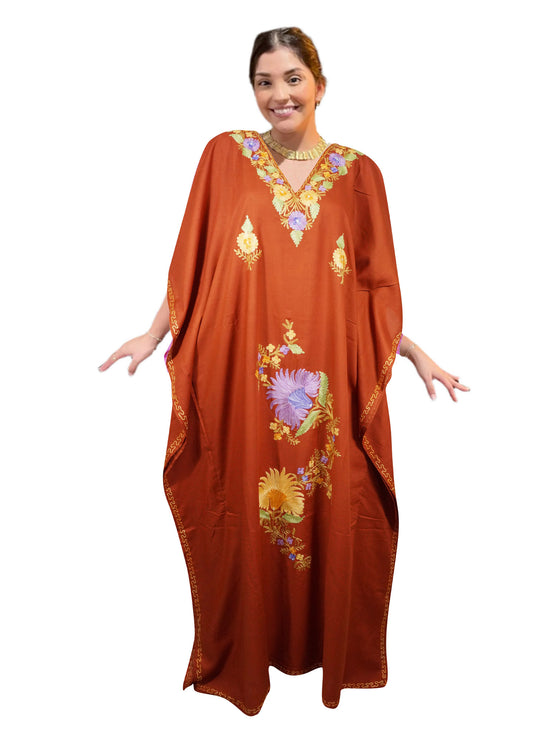 Women’s Orange Boho Kaftan – Handcrafted Cotton Maxi Dress, Ethnic Resort Wear L-3XL