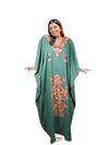 Women’s Green Floral Boho Caftan – Handcrafted Cotton Maxi Dress, Ethnic Resort Wear L-3XL