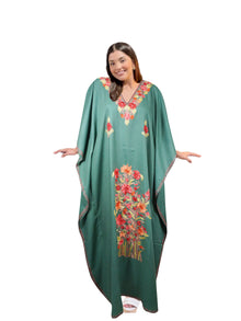  Women’s Green Floral Boho Caftan – Handcrafted Cotton Maxi Dress, Ethnic Resort Wear L-3XL