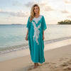 Women’s Teal Blue Boho Caftan – Handmade Cotton Ethnic Maxi Dress L-3XL