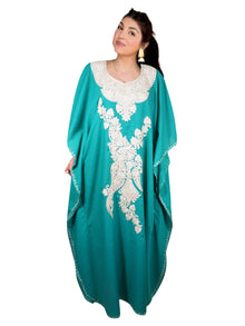  Women’s Teal Blue Boho Caftan – Handmade Cotton Maxi Dress, Ethnic Resort Wear L-3XL