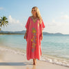 Embroidered Pink Kaftan Dress | Boho Holiday Caftan for Effortless Resort Style  L-4XL