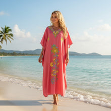  Embroidered Pink Kaftan Dress | Boho Holiday Caftan for Effortless Resort Style  L-4XL